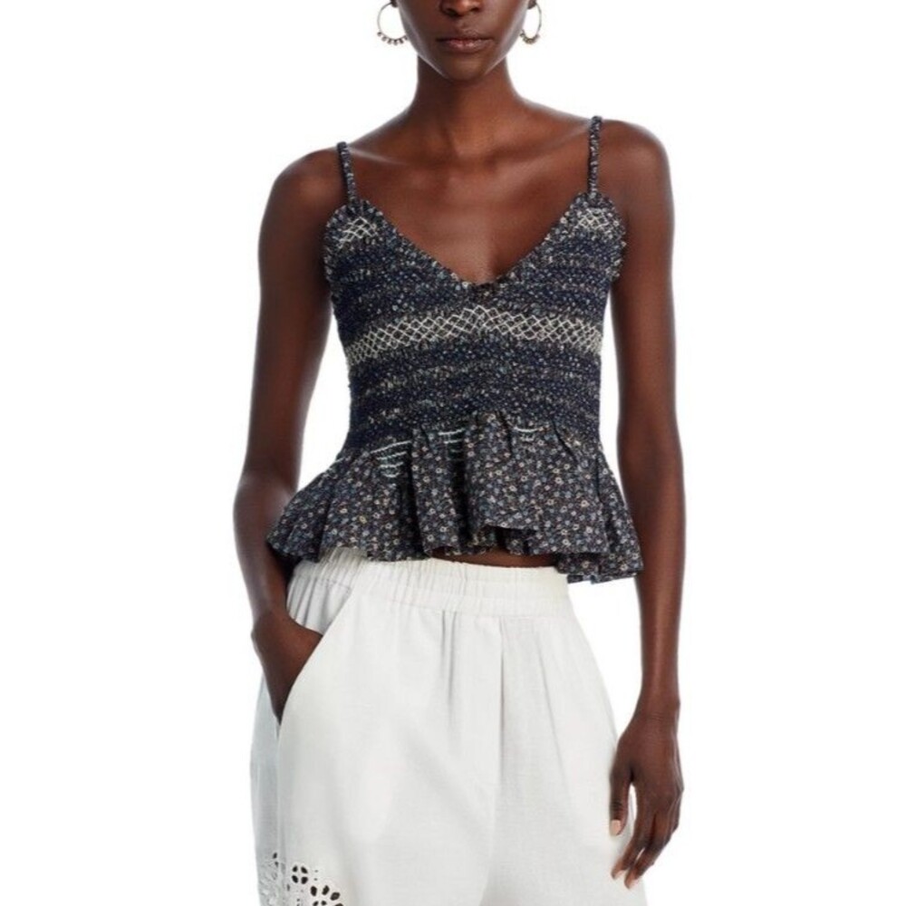 Sea New York NWT Blue Floral Maia Smocked Cami Peplum Hem Tank Top XL